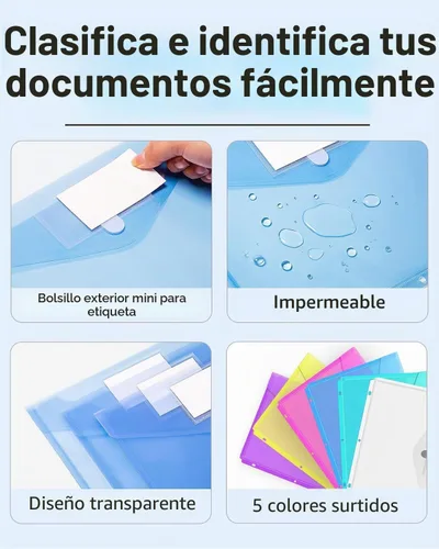 Vista 6 de Forvencer Carpeta de Bolsillo, 4X Capacidad Regular, 5 Paquetes de Carpetas de Plástico Super Pesadas con Cierre Hermético, Carpetas con Bolsillos