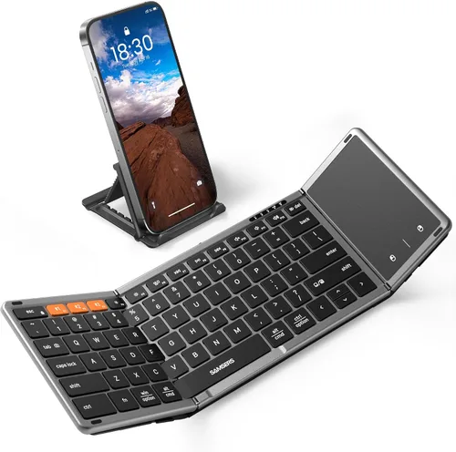Vista 10 de Samsers Teclado Bluetooth plegable con panel táctil, teclado portátil plegable inalámbrico de tamaño completo para iOS, Android, Windows, Mac