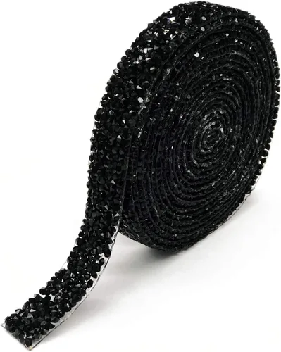 Vista 8 de Dowarm Cinta de diamantes de imitación de 3 yardas, rollo de cinta de diamantes de imitación, envoltura de malla con diamantes de imitación Negro
