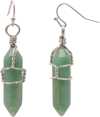 Vista 37 de Pendientes de cristal de punta envuelta en alambre de piedra pulida para mujer Reiki Energy Healing