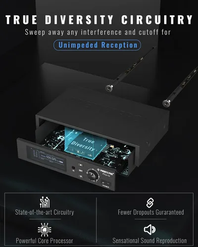 Vista 4 de Phenyx Pro Sistema de micrófono inalámbrico True Diversity PTU-1U con micrófono de mano
