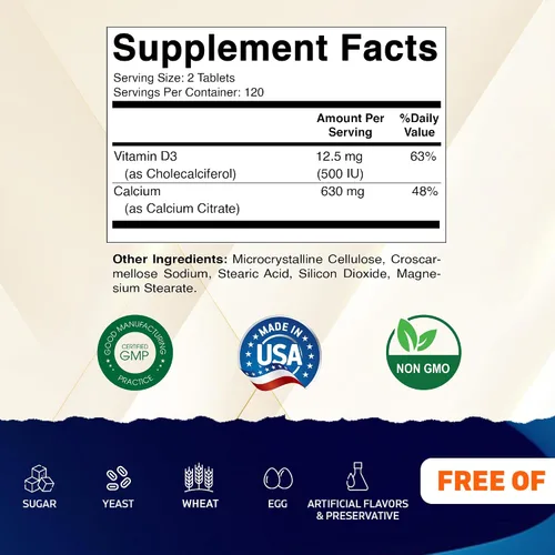 Vista 2 de Vitamatic Citrato de Calcio con Vitamina D3 – 240 Tabletas – Citrato de Calcio de Alta Absorción con D3 – Sin OGM, Sin Gluten