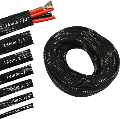 Vista 23 de Funda de cable de alambre expandible PET de 30 pies (1/2 pulgada, negro)