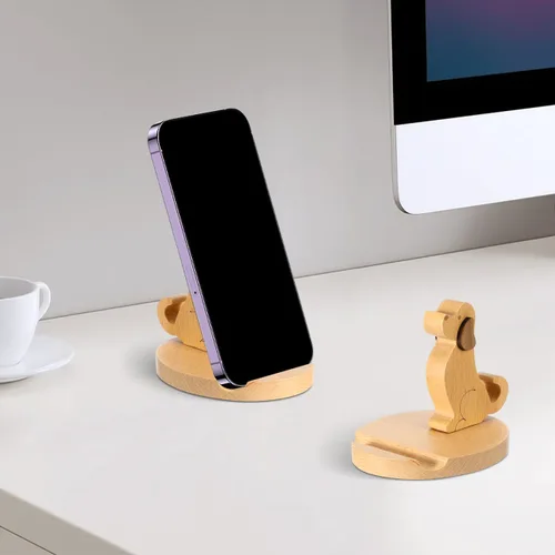 Vista 9 de Didiseaon Soporte de madera para teléfono celular con forma de cachorro, soporte para teléfono inteligente, soporte para tableta, soporte manos