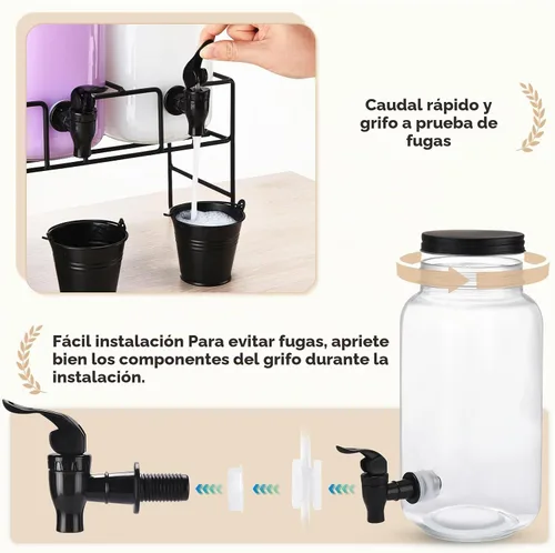Vista 3 de Dispensador de Detergente Líquido para Ropa, Tres Botellas de Dispensador de Detergente para Ropa de Vidrio de 2.2L para Detergente Líquido