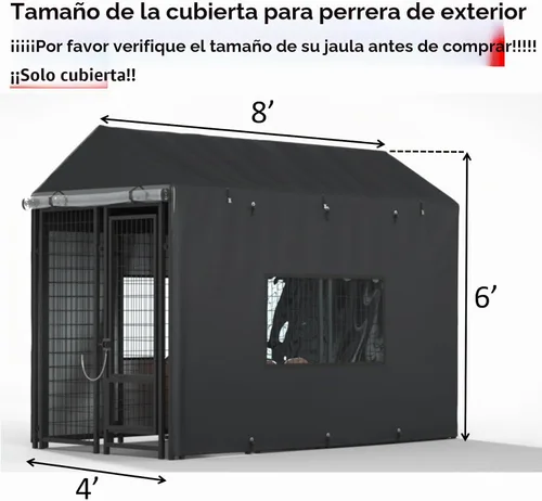 Vista 2 de Funda para Perrera al Aire Libre, Cobertura Completa para Jaulas de Perros de 8.1'Dx4.1'Wx6.06'H, Funda Resistente Impermeable para Perrera Grande