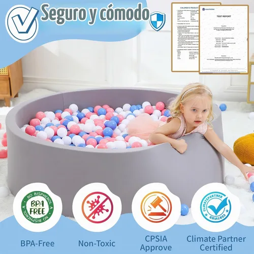 Vista 2 de Wilwolfer Piscina de bolas de espuma para bebés de Wilwolfer para niños pequeños: 47.2 x 13.8 pulgadas, piscina de bolas extra grande para niños