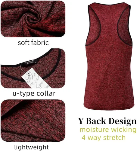 Vista 5 de COOFANDY Camiseta sin mangas para hombre, 3 unidades, para gimnasio, espalda en Y, para entrenamiento, muscular, sin mangas, para fisicoculturismo