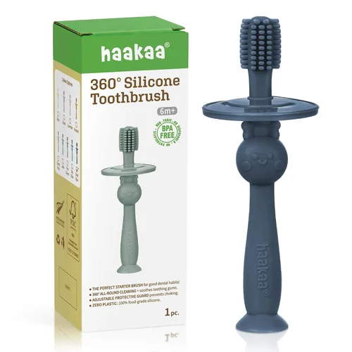 Vista 14 de haakaa Cepillo de dientes para bebé de 360° con base de succión - Limpieza suave para entrenamiento de autocepillado de niños pequeños, silicona
