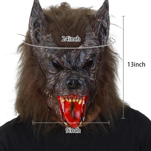 Vista 2 de FREE BEAUTY Máscara de lobo de Halloween, fiesta de cosplay, disfraz de hombre lobo, máscara de hombre lobo, máscara de látex aterrador, máscara