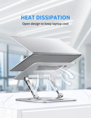Vista 5 de AOEVI Soporte ajustable para computadora con base giratoria de 360°, elevador ergonómico plegable para computadora portátil para escritorio
