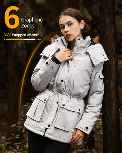 Vista 4 de Chaqueta térmica de grafeno para mujer con batería 16000mAh 7.4V impermeable y resistente al viento