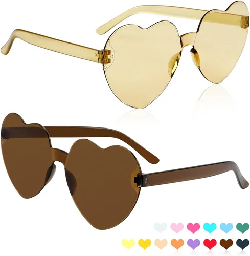 Vista 46 de Lentes de sol con forma de corazón, 2 pares de lentes de sol en forma de corazón, gafas de sol rave para mujeres, regalos de fiesta