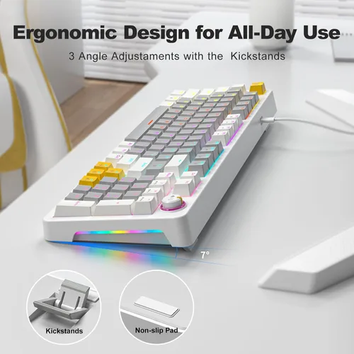 Vista 5 de MOFII AK96 - Teclado mecánico para juegos, teclas completas con retroiluminación LED programable, Plug and Play USB AC Teclado personalizado