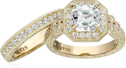 Vista 41 de Amazon Essentials Anillo antiguo de plata de ley chapada en platino o oro con circonita cúbica de elementos infinitos de corte Asscher