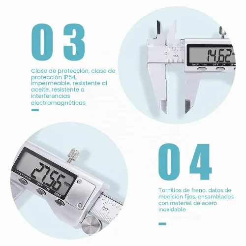 Vista 4 de Herramienta de medición de calibrador digital, micrómetro digital de calibre Vernier de acero inoxidable con pantalla LCD grande, herramienta