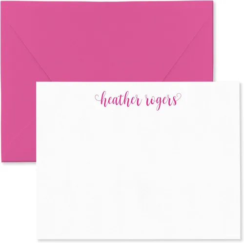 Vista 17 de Tarjetas de notas estacionarias personalizadas y sobres para mujeres con nombre en letra cursiva minúscula, elija colores de tinta y sobres
