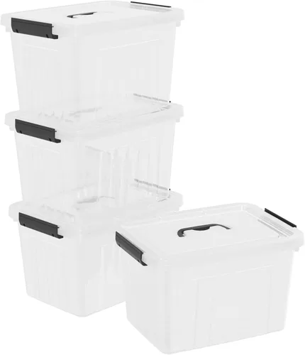 Vista 7 de Paquete de 4 cajas de almacenamiento de plástico transparente de 20 L con asa