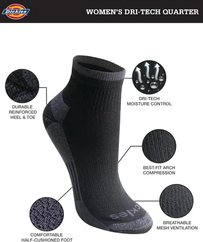 Vista 2 de Dickies Paquete de 6 calcetines Dritech Quarter para mujer