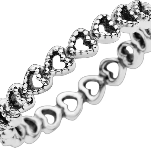 Vista 4 de Pandora - Anillo de plata de ley con banda de corazones, talla 8.5