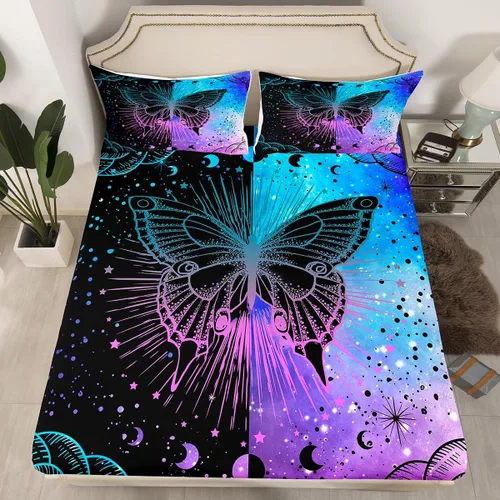 Vista 12 de Manfei Juego de sábanas bajeras de panal de galaxia, tamaño individual, 2 piezas, estampado geométrico hexagonal, funda de cama de cielo estrellado