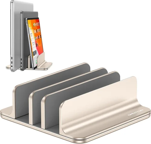 Vista 13 de OMOTON Soporte vertical para computadora portátil [versión doble actualizada], soporte de escritorio de aluminio para Mac Book con base ajustable