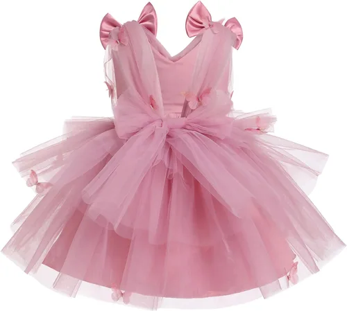 Vista 2 de IMEKIS Toddler Girls Butterfly Birthday Dress Rainbow Tulle Formal Wedding Party Ruffle Tutu Dresses Photo Shoot