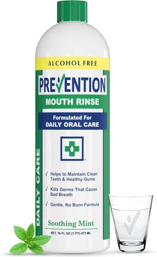 Vista 9 de Prevention Daily Care Enjuague bucal sin alcohol, peróxido de hidrógeno blanqueamiento dental con doble menta calmante para tratamiento del mal