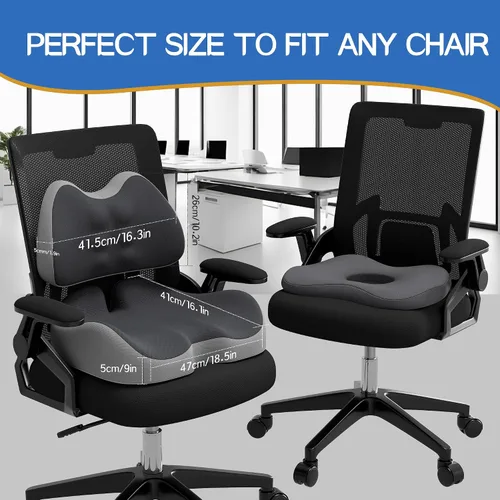 Vista 5 de Benazcap Cojín de Asiento de Espuma Viscoelástica Extra Grande Almohada de Soporte Lumbar para Alivio de Presión de Ciática y Coxis, Almohadilla