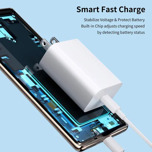 Vista 4 de Jiunai Cargador de pared USB C para iPhone 17 Pro 16 15 Pixel 10 9, bloque de carga enchufable de 18 W, cable USB C de 3.3 pies, suministro
