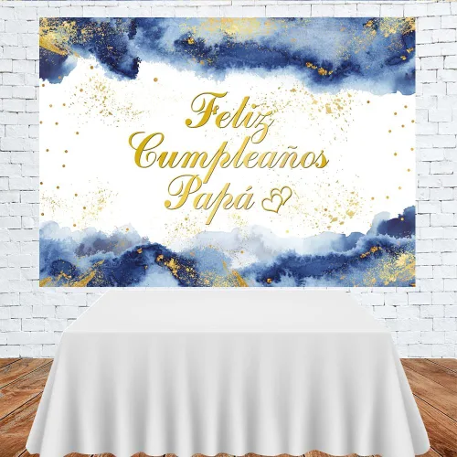 Vista 3 de Lofaris Feliz Cumpleaños - Telón de fondo de cumpleaños de papá, cumpleaños de papá, nubes azul marino, fondo dorado con purpurina dorada, pancarta