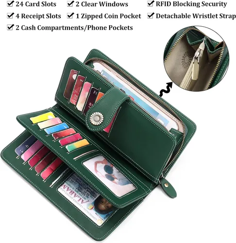 Vista 3 de FALAN MULE Cartera de cuero genuino RFID bloqueo gran capacidad Trifold señoras cartera.