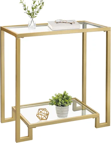 Vista 9 de Mesa auxiliar redonda de 2 niveles, mesa auxiliar de metal negro con parte superior de cristal Modern Metal Clear Coffee Table，Glass and Black
