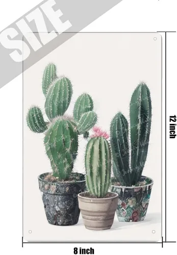 Vista 5 de Zomyto Cartel de hojalata de cactus para decoración de pared, diseño de cactus con flores en maceta mexicana, decoración de baño, pintura bohemia