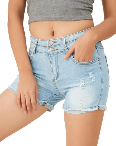 Vista 3 de PHOENISING - Shorts elásticos de mezclilla para mujer talla 2 a 16