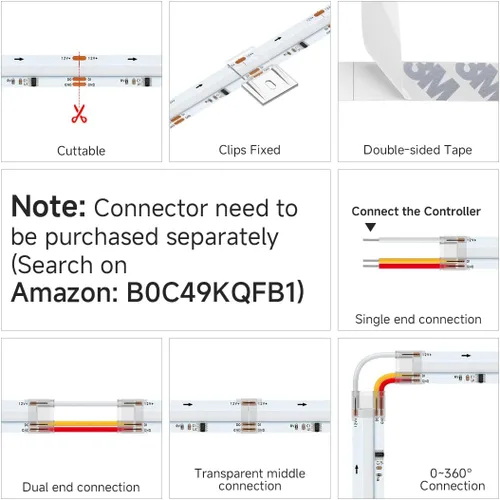 Vista 6 de BTF-LIGHTING FCOB WS2811 IC RGB Tira de LED COB 864LED/m Flexible Alta Densidad Luz Uniforme de Perseguida de Color DC12V 5 m 24IC/m 12mm de Ancho