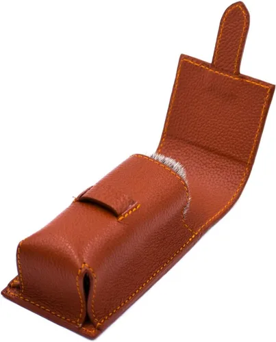 Vista 4 de Parker - Funda de piel auténtica para cepillo de afeitado de viaje, color marrón sillín, funda protectora hecha a mano para cepillos de afeitado