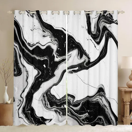 Vista 32 de Feelyou Cortinas abstractas para dormitorio, sala de estar, cortinas opacas de oscurecimiento negro y azul, con estampado de mármol, 2 paneles de 38