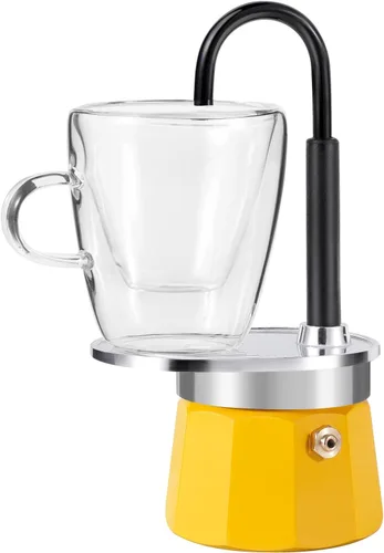 Vista 12 de Mini Express Swiss Single Tube Moka Pot Aluminio Marfil Blanco, El juego Moka incluye una taza de doble pared de 3 onzas, disfruta de un delicioso