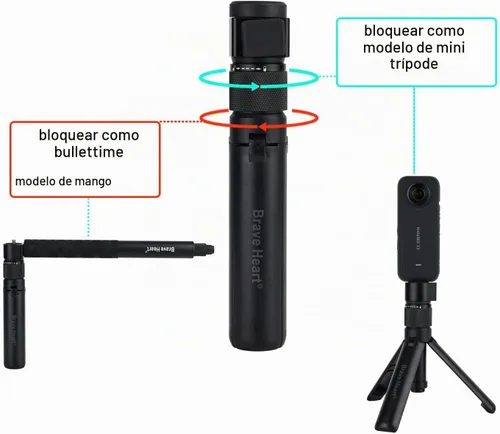 Vista 2 de Bullet Time Handle Trípode multifuncional plegable de mesa para insta360 X5/X4 Insta 360 X3, ONE RS, GO 2, ONE X2, ONE R, ONE X ONE RS Sport Camera
