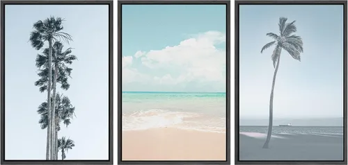 Vista 51 de SIGNWIN Lienzo enmarcado para pared, vista aérea de palmeras tropicales en un cielo azul, fotografía del océano costero, arte moderno, panorámico