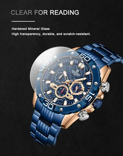Vista 6 de Naviforce - Reloj de pulsera analógico para hombre con cronógrafo de acero inoxidable