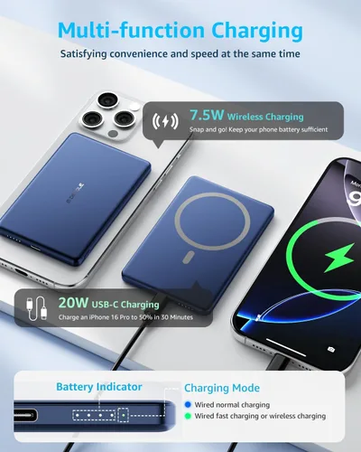 Vista 4 de Banco de energía "Air" para MagSafe 5000mAh, ultra delgado, magnético, inalámbrico, portátil, con cable USB-C, compatible solo con iPhone