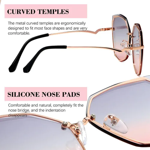 Vista 6 de Gafas de sol SNOTIO para mujer diseño poligonal moderno de gran tamaño diseño moderno degradado protección UV400 montura de metal lentes octagonales