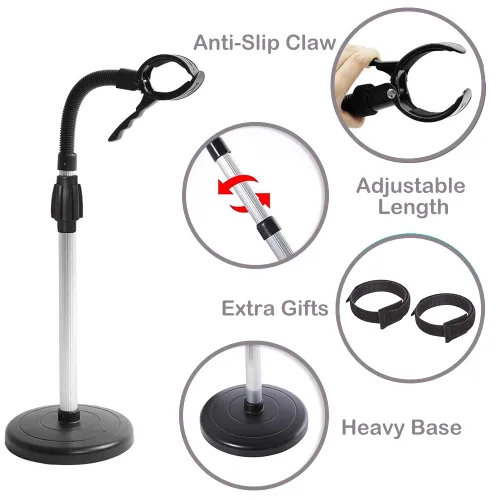 Vista 3 de Soporte para secador de pelo, rotación de 360 grados, altura ajustable, manos libres, compatible con herramientas de peinado compactas, soporte