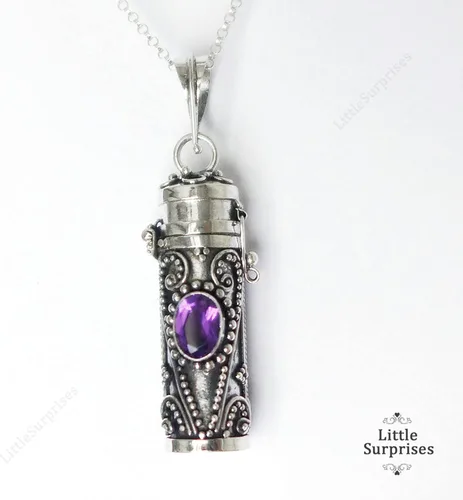 Vista 2 de Bali hecho a mano de plata esterlina tubo Locket colgante 20" collar JP92