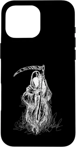 Vista 19 de iPhone 16 Halloween Grim Reaper Ghost with Scythe, Hand Sketch Case
