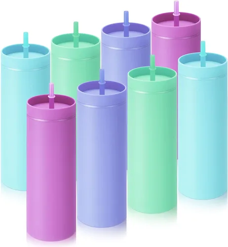 Vista 16 de Baderke - Paquete de 8 vasos delgados de 16 onzas a granel con tapa y Verde oscuro