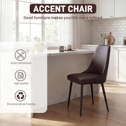 Vista 8 de Sillas de comedor de piel sintética, modernas y tapizadas, sillas de cocina, sillas auxiliares de cena con respaldo curvado y patas de metal