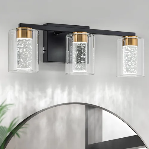 Vista 28 de SineRise - Lámpara de tocador de 2 luces, negra y dorada, con 3 modos de color (3000K/4000K/6000K), lámpara de baño LED con protección ocular
